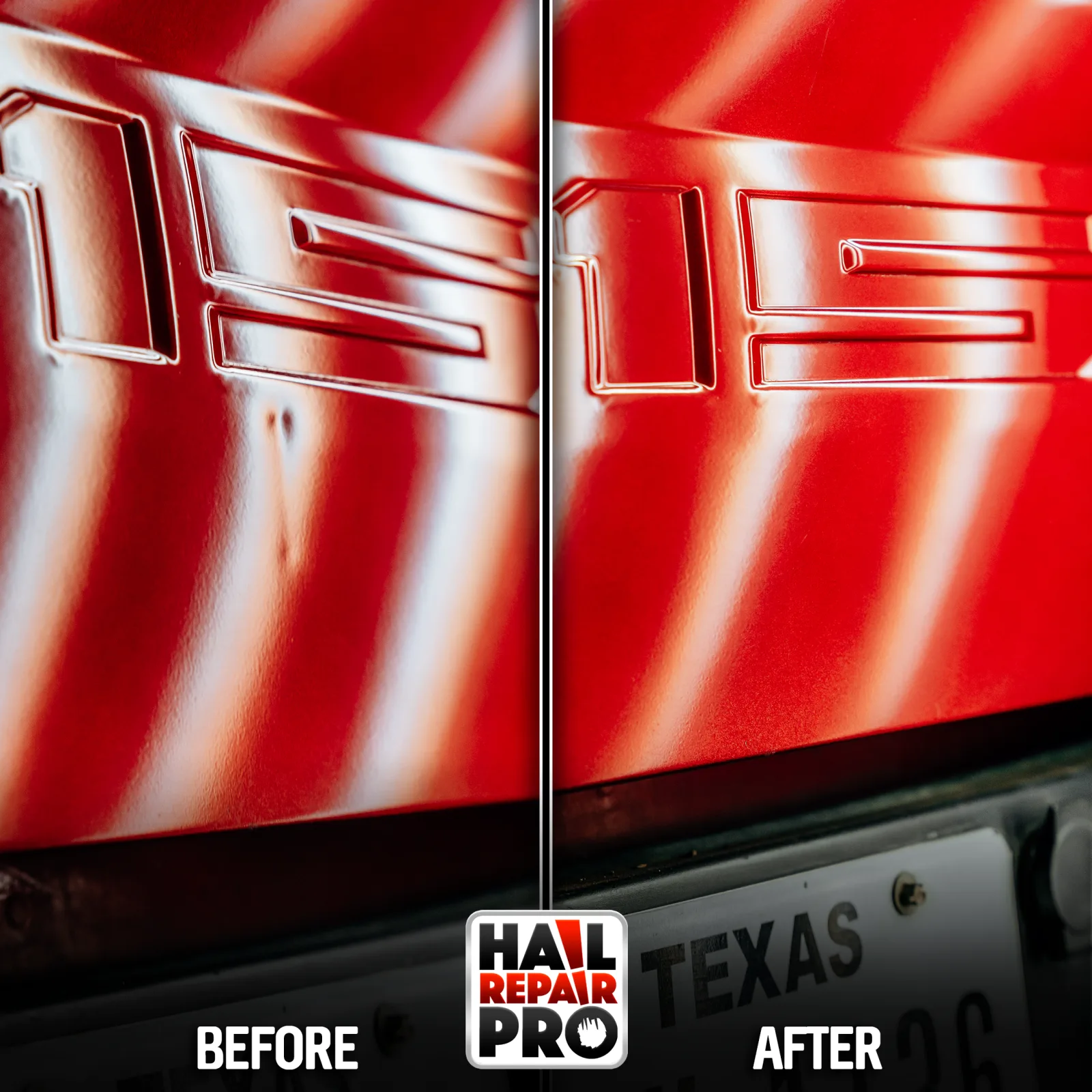 Ford tailgate dent repair before and after — Lubbock, TX paintless dent repair