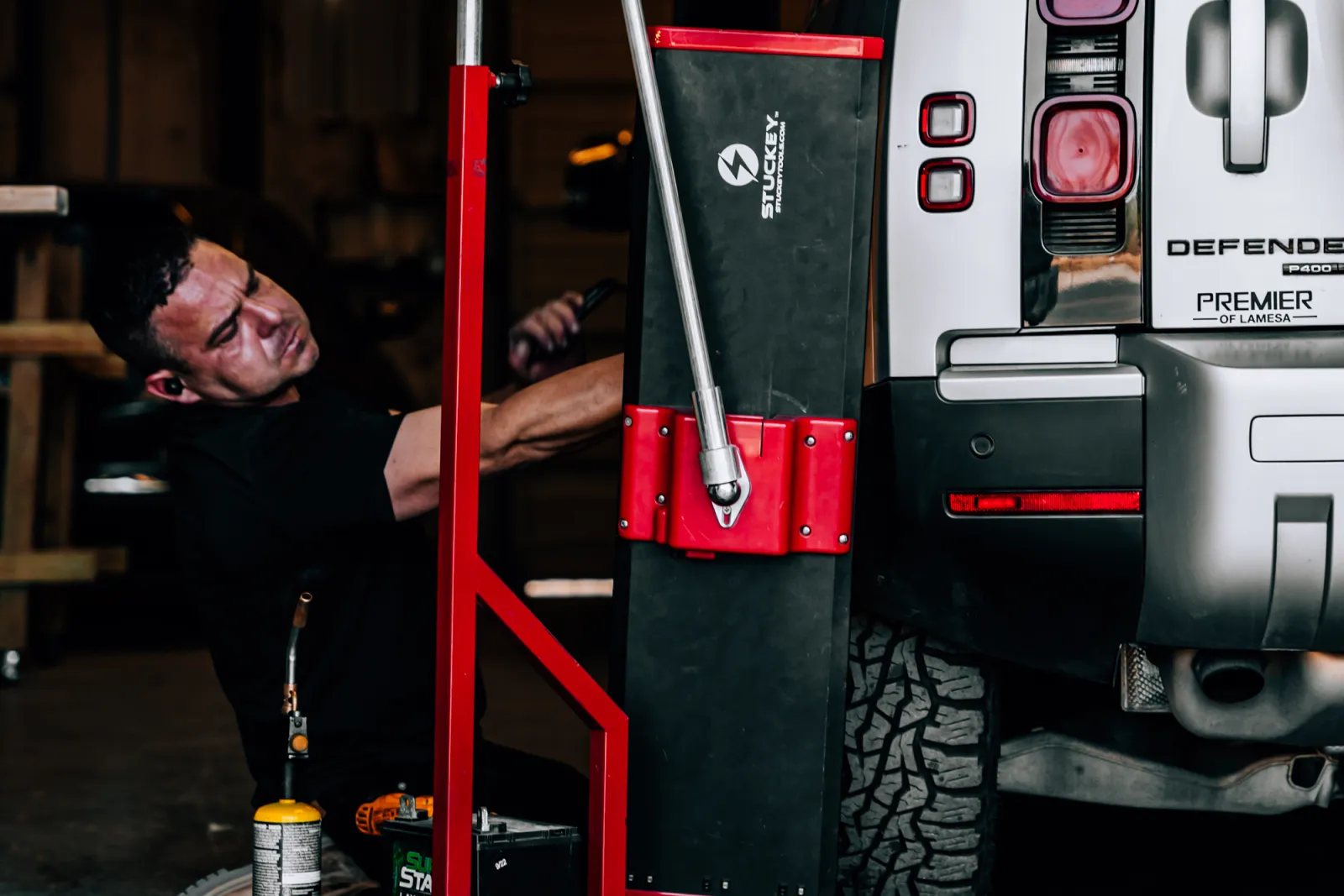 Paintless dent repair on a Land Rover Defender using Stuckey PDR tools — Lubbock, TX